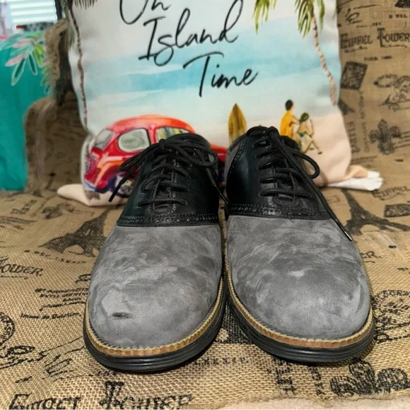 Cole Haan Men'S Oxford Grand Grey Suede Black Leather Shoes Size 12 - Picture 3 of 12